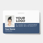 Personalised Employee Modern Photo ID Security Badge<br><div class="desc">Easily personalise this Custom Horizontal Employee Name Badge with Photo, Scan Bar Code or Qr code and business logo. A simple business design in navy blue and white colours fully customisable in front and back sizes, sans-serif basic and modern fonts and a professional and clear look. These standard security id...</div>