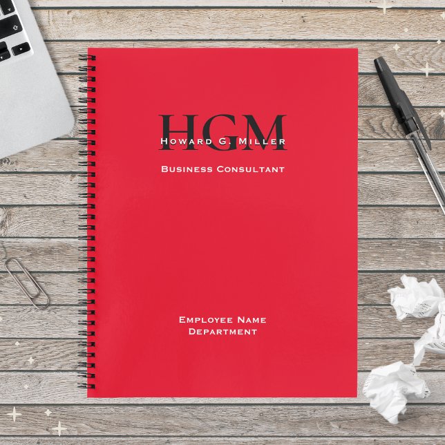 Personalised Employee Name Monogram Logo Red Black Notebook (Creator Uploaded)
