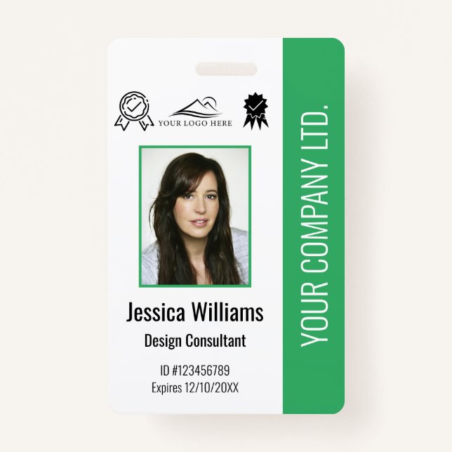 Personalised Employee Photo Certification Green ID ID Badge (Front)