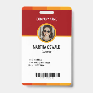 Personalised Employee Photo Yellow Red Id Badge