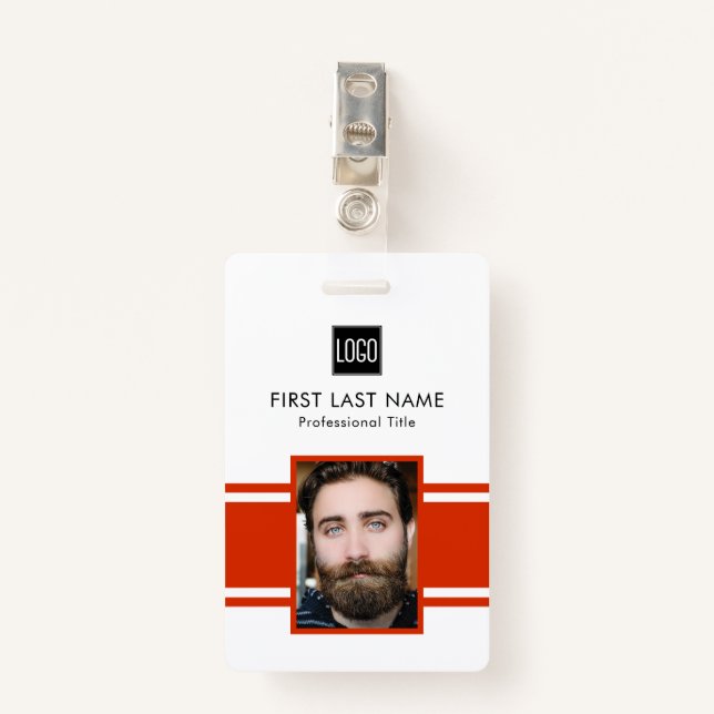 Personalised Employee | Red Logo Staff Photo ID Badge (Front with Clip)