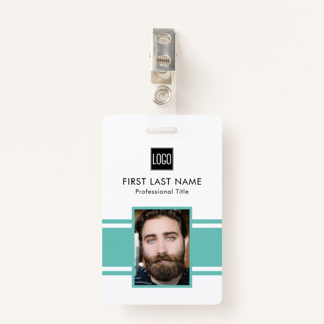 Personalised Employee | Teal Logo Staff Photo ID Badge (Front with Clip)