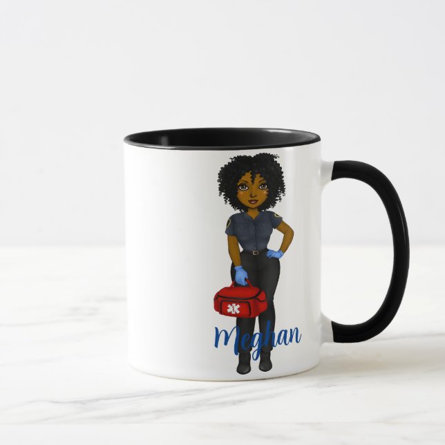 Personalised EMT Fuel Chic Black Woman Coffee Mug (Right)