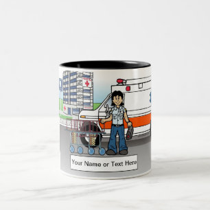 Personalised EMT, Paramedic - Female Cartoon Two-Tone Coffee Mug