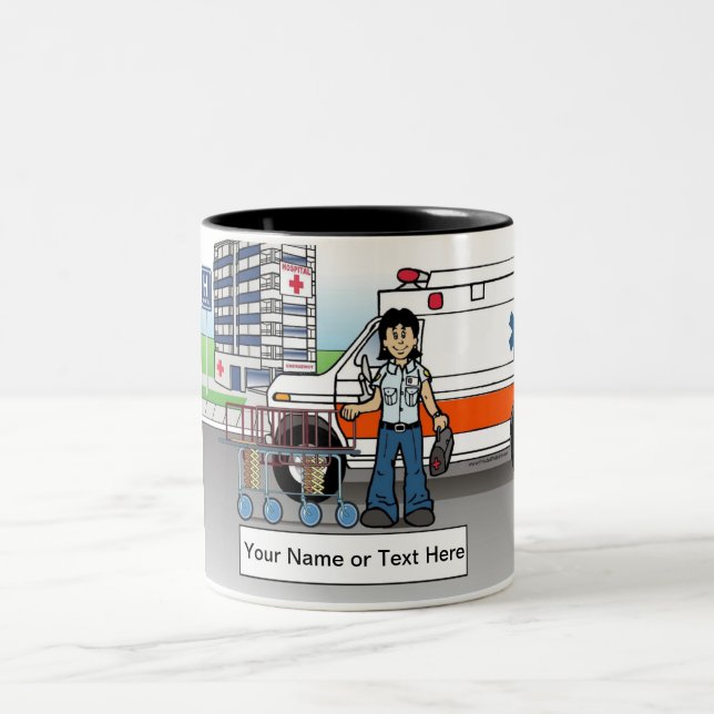 Personalised EMT, Paramedic - Female Cartoon Two-Tone Coffee Mug (Center)
