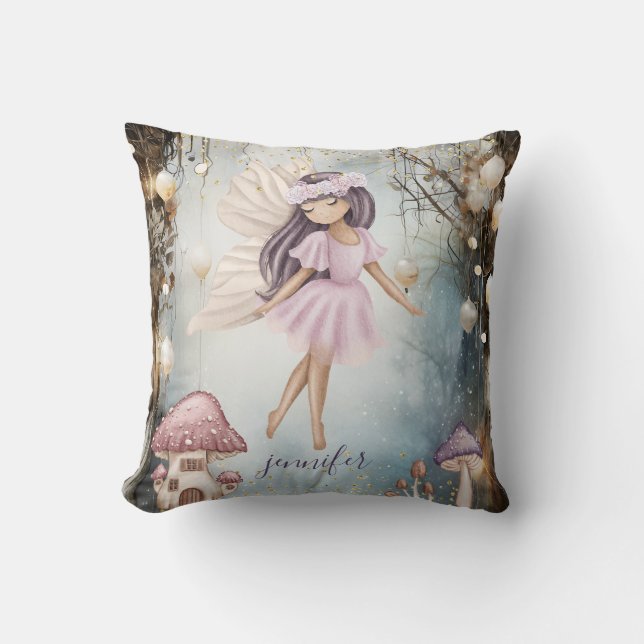 Personalised Enchanted Forest Fairy Girl's Cushion (Front)