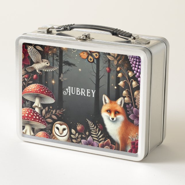 Personalised Enchanted Forest Woodland Animals Metal Lunch Box (Front)