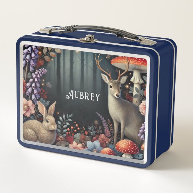 Personalised Enchanted Forest Woodland Animals Metal Lunch Box (Front)