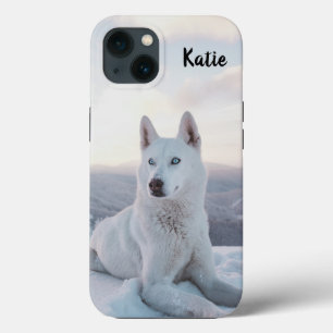Personalised Enchanting White Husky Dog in snow iPhone 13 Case