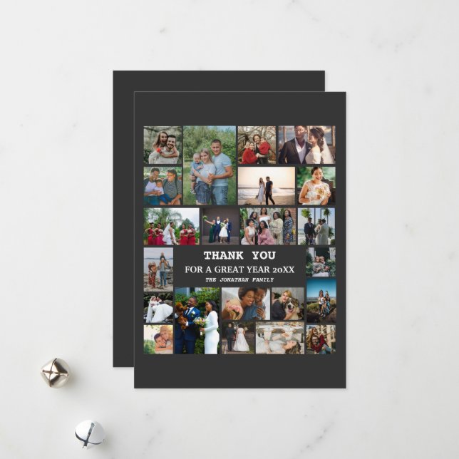 Personalised End Of Year Family 22 Photo Collage Holiday Card (Front/Back In Situ)