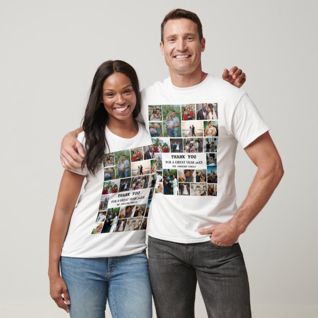 Personalised End Of Year Family 22 Photo Collage T-Shirt (Unisex)