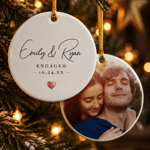 Personalised Engaged Christmas Engagement Photo Ceramic Tree Decoration