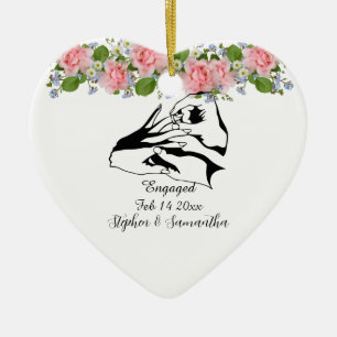 Personalised engaged couple floral engagement ceramic tree decoration