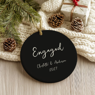 Personalised Engaged Couple Handwritten Black Ceramic Tree Decoration