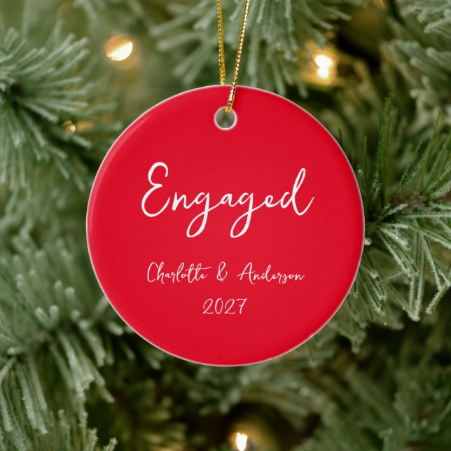 Personalised Engaged Couple Handwritten Red Ceramic Tree Decoration (Tree)