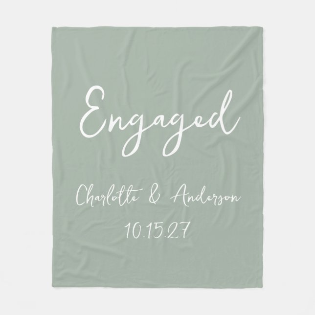Personalised Engaged Couple Handwritten Sage Fleece Blanket (Front)