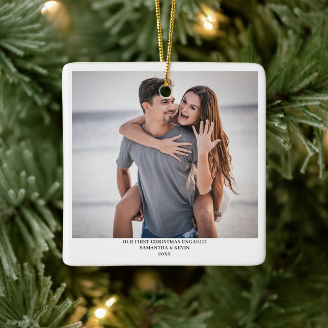 Personalised Engaged Couple Photo Names Trees Ceramic Ornament (Tree)