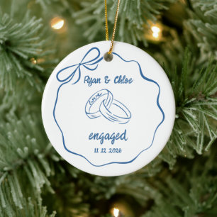Personalised Engaged Couple Ring Bow Ceramic Tree Decoration