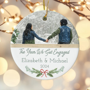 Personalised Engaged First Christmas Festive Photo Ceramic Tree Decoration