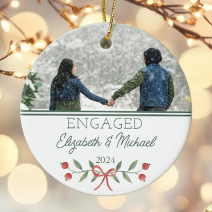 Personalised Engaged First Christmas Festive Photo Ceramic Tree Decoration