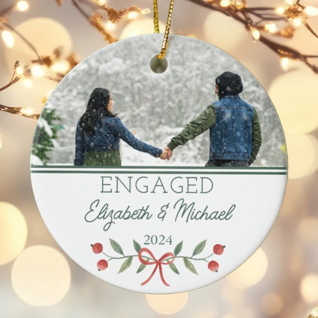 Personalised Engaged First Christmas Festive Photo Ceramic Tree Decoration (Creator Uploaded)