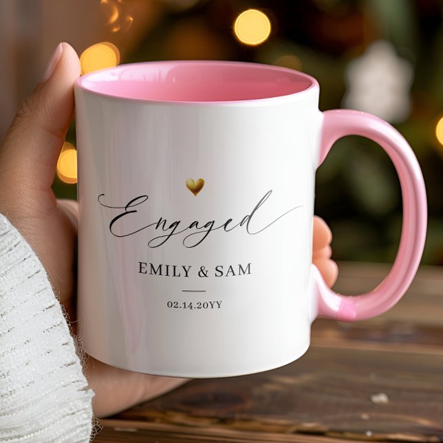 Personalised Engaged Mug with Couple Names & Date (Creator Uploaded)