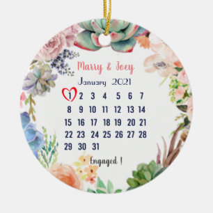 Personalised Engaged -wedding  date 1 of 31 Ceramic Tree Decoration