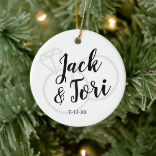 Personalised Engagement Custom Simple Minimal Xmas Ceramic Tree Decoration
