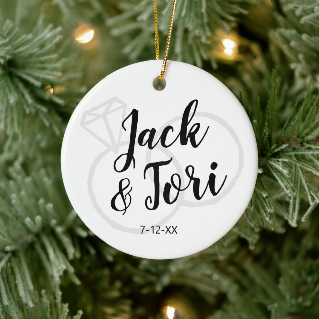 Personalised Engagement Custom Simple Minimal Xmas Ceramic Tree Decoration (Tree)