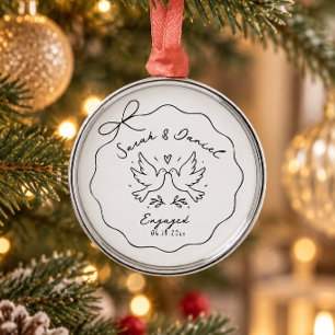 Personalised Engagement Minimalist Love Birds Metal Tree Decoration