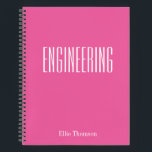 Personalised Engineering Graph Paper Pink Name Notebook<br><div class="desc">A cute,  trendy notebook to take to engineering class or for homework with a simple,  minimalist cover in pretty hot pink and space for the school subject and your name to be personalised.</div>