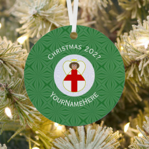 Personalised English Angel Christmas Flag  Metal Tree Decoration