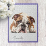 Personalised English Bulldog Jigsaw Puzzle<br><div class="desc">Unleash your inner puzzle enthusiast with our English Bulldog Jigsaw Puzzle! This puzzle features an adorable English bulldog, as well as a purple border. Whether you're unwinding after a long day or looking for a fun activity with friends and family, this English Bulldog Jigsaw Puzzle offers hours of engaging entertainment....</div>