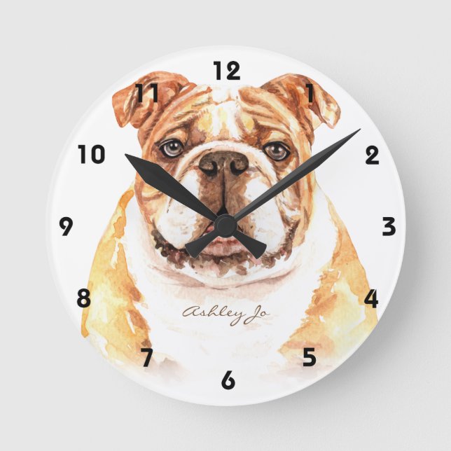 Personalised English Bulldog Square or Round Clock (Front)