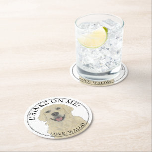Personalised English Golden Retriever Wedding Round Paper Coaster