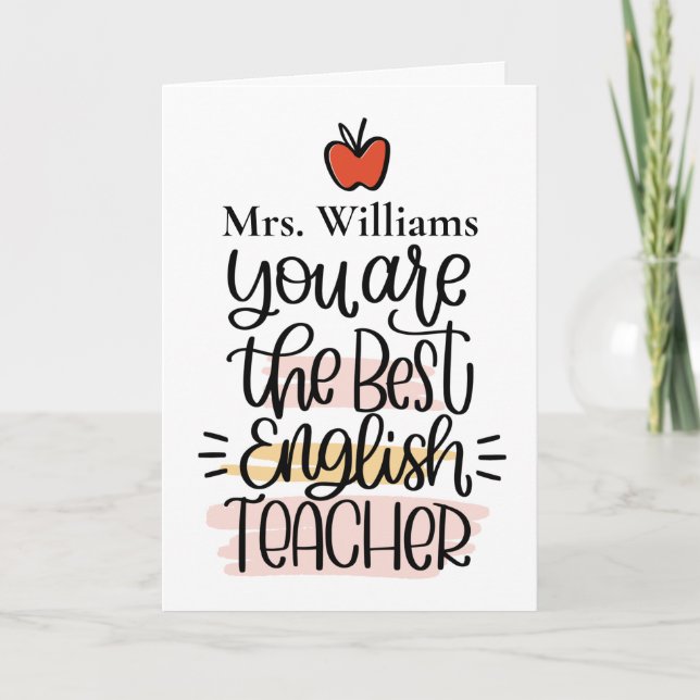 Personalised English Teacher Card. Thank You Card (Front)