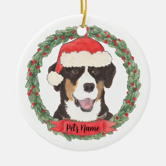 Personalised Entlebucher Mountain Dog Ceramic Tree Decoration (Front)