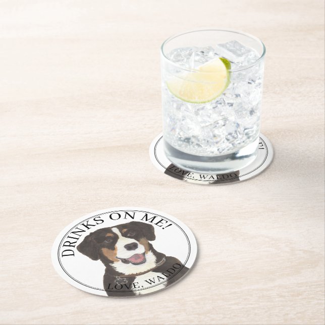 Personalised Entlebucher Mountain Dog Wedding Round Paper Coaster (Insitu)