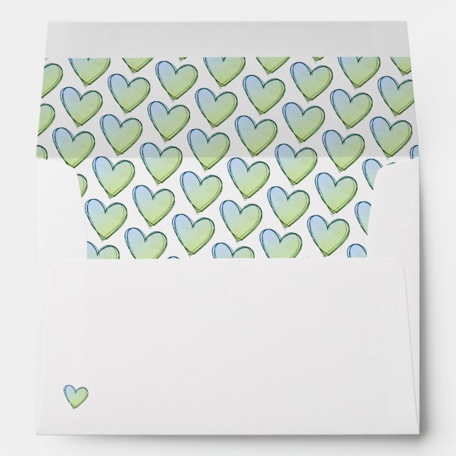 Personalised Envelopes - Green/Blue Hearts (Back (Bottom))