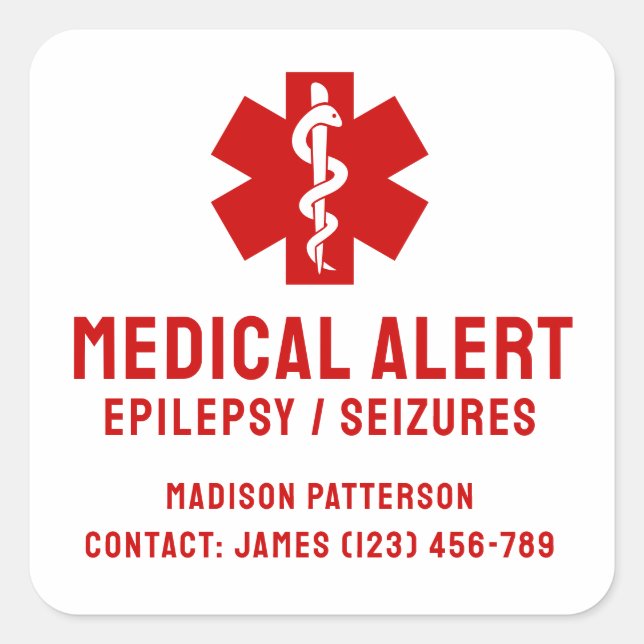 Personalised Epilepsy Emergency Essentials Square Sticker (Front)