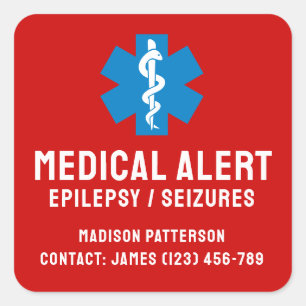 Personalised Epilepsy Emergency Essentials Square Sticker