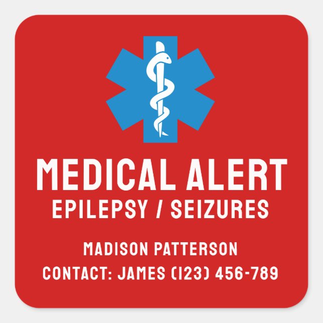 Personalised Epilepsy Emergency Essentials Square Sticker (Front)