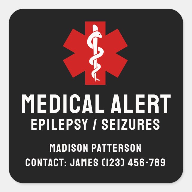 Personalised Epilepsy Emergency Essentials Square Sticker (Front)