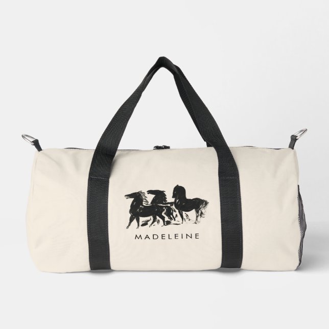 Personalised Equestrian Horse Painting Custom Name Duffle Bag (Front)
