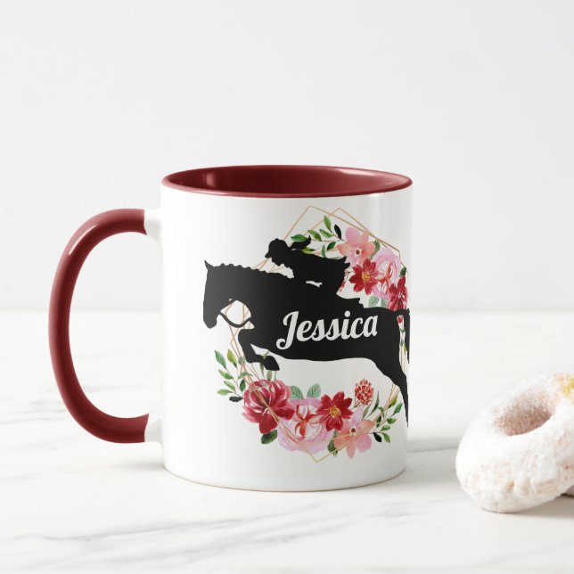 Personalised Equestrian Horse Riding Floral Name  Mug (With Donut)