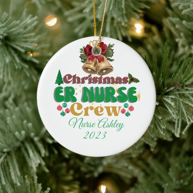 Personalised ER nurse crew Christmas Ceramic Tree Decoration (Tree)