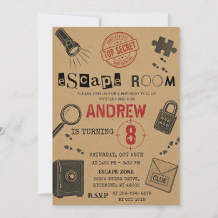 Personalised Escape Room Birthday Kids party Invitation