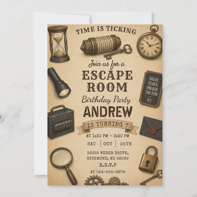 Personalised Escape Room Birthday party Invitation (Front)