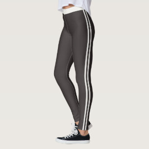 Personalised Espresso Black Cute Neutral Stripes Leggings