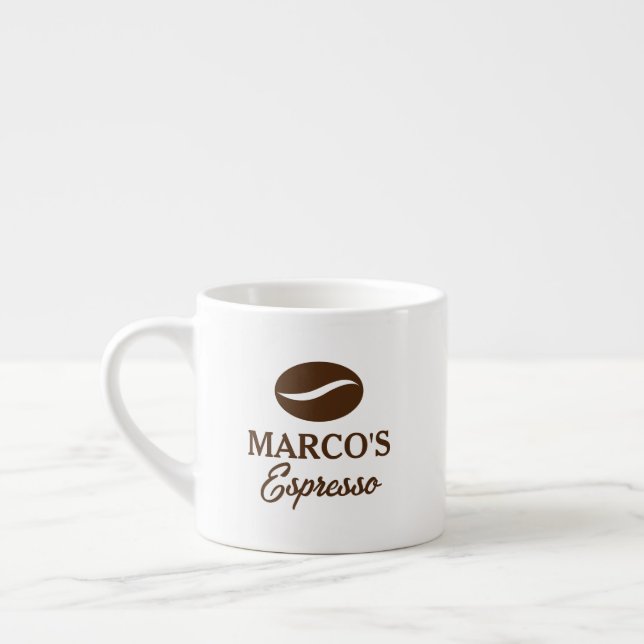 Personalised espresso cup with coffee bean logo (Left)